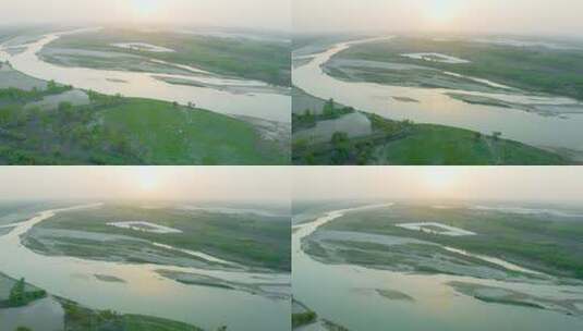 渭河夕阳航拍高清在线视频素材下载