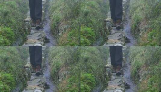 云南村寨 乡间溪水边小路上行走的脚步高清在线视频素材下载