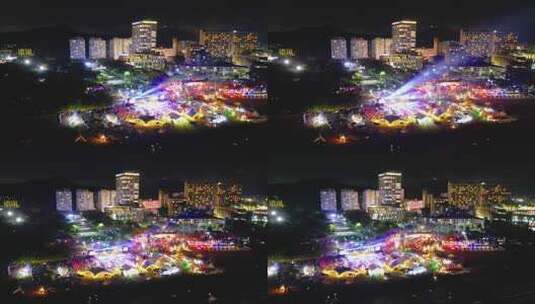 海南国际文创周三亚露营节会场城市夜景航拍高清在线视频素材下载