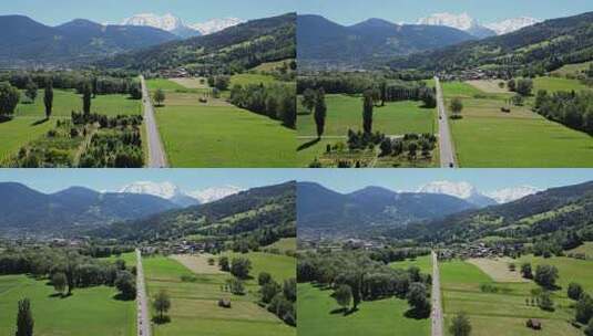 汽车驾驶风景优美的道路前往法国阿尔卑斯山的勃朗峰-空中多莉前进高清在线视频素材下载
