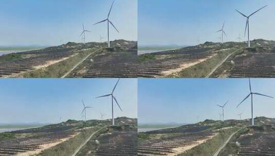 风能风力发电场风车和太阳能光伏发电站高清在线视频素材下载