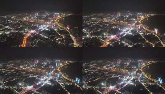 芜湖大镜湖夜景航拍高清在线视频素材下载