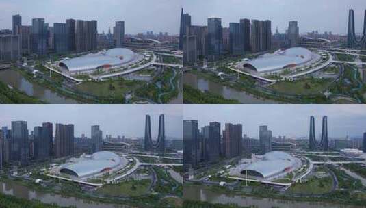 杭州亚运会馆奥体中心游泳馆航拍高清在线视频素材下载