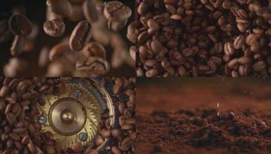 升格咖啡豆研磨掉落慢动作高清在线视频素材下载