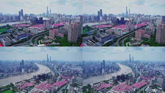 4k 航拍上海黄浦江陆家嘴地标建筑高清在线视频素材下载