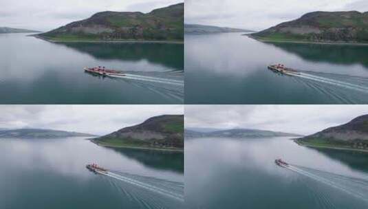 一艘桨轮船带游客进行海岸之旅高清在线视频素材下载