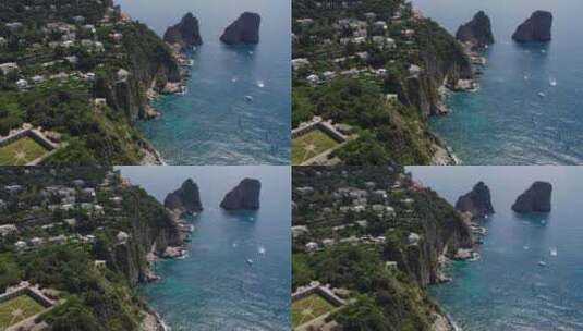 意大利卡普里岛戏剧性海岸线悬崖的美丽鸟瞰图高清在线视频素材下载