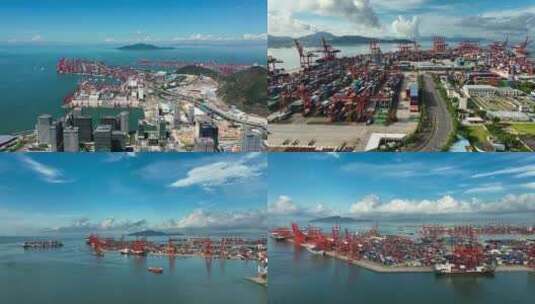深圳蛇口海港码头蓝天白云航拍高清在线视频素材下载