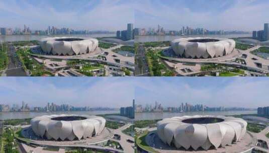 杭州奥体中心体育馆航拍4k高清在线视频素材下载