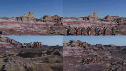 B新疆准噶尔盆地大漠戈壁民族舞蹈3高清在线视频素材下载