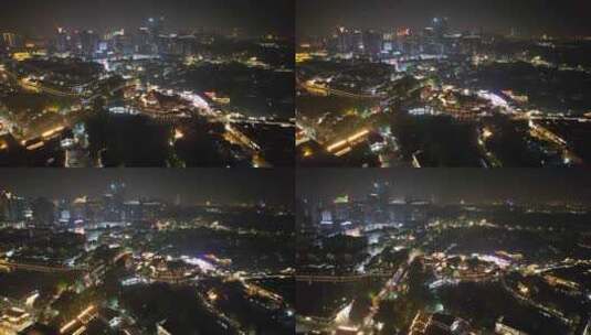 江苏苏州山塘街夜景灯光航拍高清在线视频素材下载