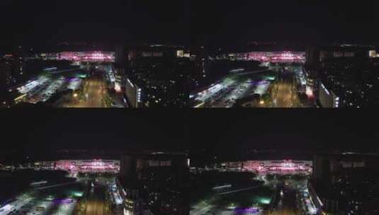 江苏连云港城市风光夜幕降临夜景灯光航拍高清在线视频素材下载