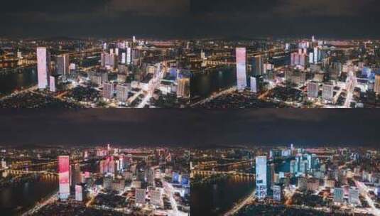 长沙城市夜景灯光秀延时航拍高清在线视频素材下载