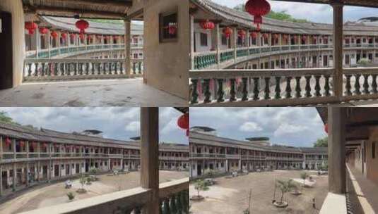 风景中国民俗古建筑客家围龙屋高位横移高清在线视频素材下载