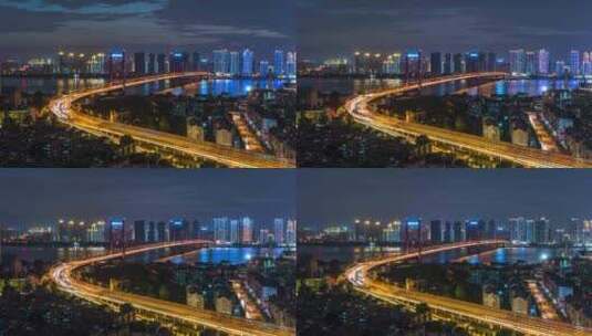 武汉鹦鹉洲大桥夜景高清在线视频素材下载