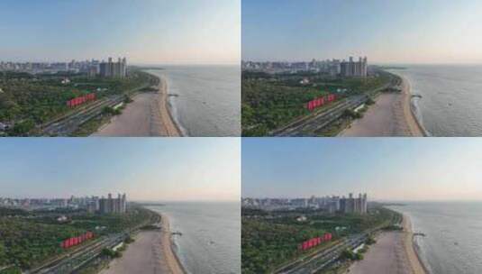 厦门海岸线一国两制沙滩航拍环岛路海边风景高清在线视频素材下载