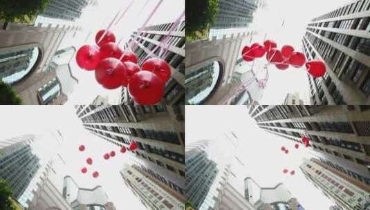 红气球在城市中飞起高清在线视频素材下载
