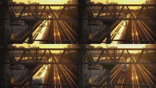 中国上海夕阳下高铁列车行驶高清在线视频素材下载