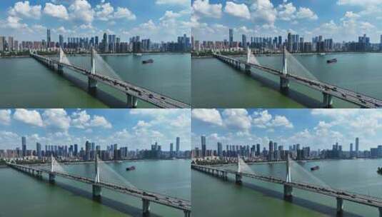 长沙湘江银盆岭大跨江大桥高清在线视频素材下载