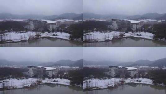 浙江农林大学冬季唯美雪景风景航拍高清在线视频素材下载