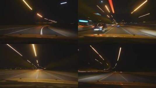 夜晚快速前行的车第一视角的高清在线视频素材下载