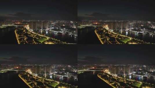 福建省泉州市晋江城市航拍夜景航拍高清在线视频素材下载