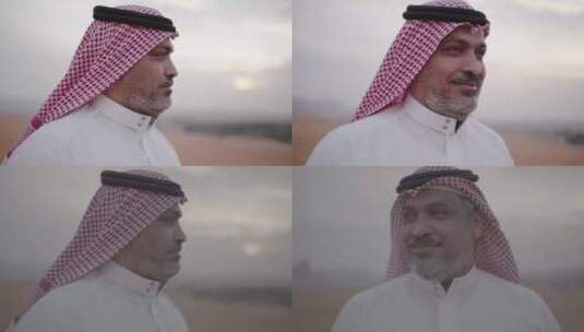 沙特人在沙漠中微笑高清在线视频素材下载