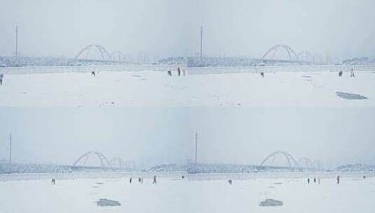 长沙福园桥城市雪景航拍高清在线视频素材下载