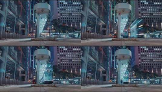 香港中环公交车站夜景延时高清在线视频素材下载