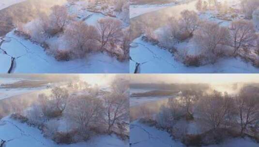 东北冬季雾凇树挂洁白唯美雪景航拍高清在线视频素材下载