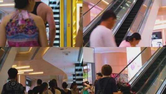 城市商场逛街购物人流人群电梯视角商圈商业高清在线视频素材下载