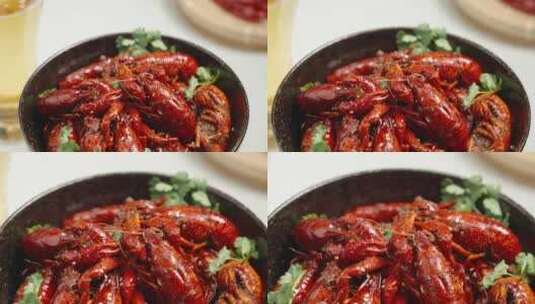 麻辣小龙虾夜宵中国美食特色美味特写高清在线视频素材下载