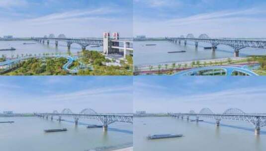 九江长江大桥与云中栈道春日航拍延时高清在线视频素材下载