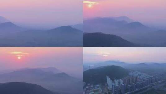航拍雾霾下的枣庄新城双子星高清在线视频素材下载