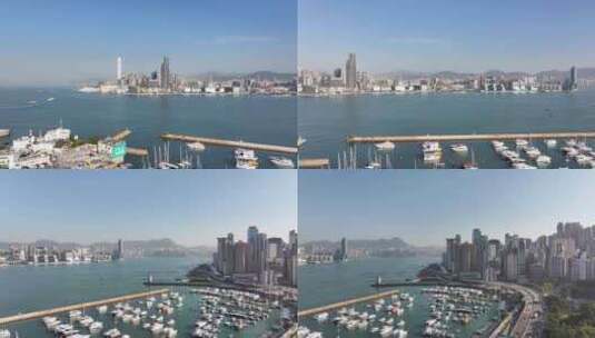 香港维多利亚港清晨航拍高清在线视频素材下载