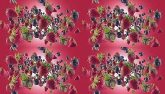 红色背景下草莓蓝莓的爆发高清在线视频素材下载