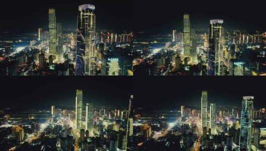 湖南长沙国金中心世贸大厦夜景航拍高清在线视频素材下载