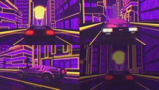 紫色汽车驶过城市城市动画背景高清在线视频素材下载