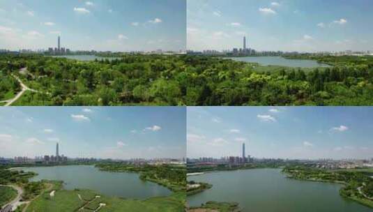 航拍天津西青水西公园大气片头片尾高清在线视频素材下载