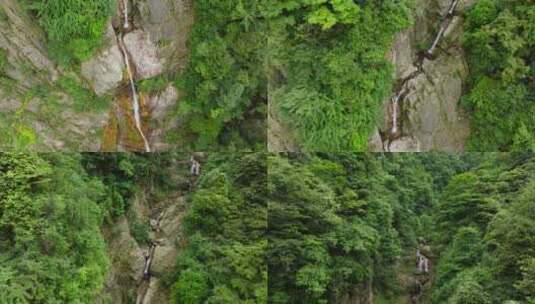 航拍都江堰龙池自然保护区瀑布山林风景高清在线视频素材下载