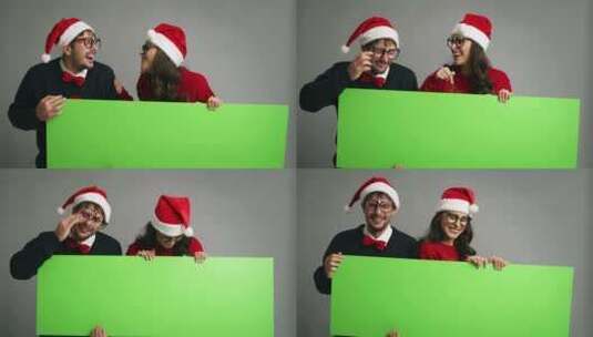 圣诞节，绿屏，圣诞帽，拍照高清在线视频素材下载