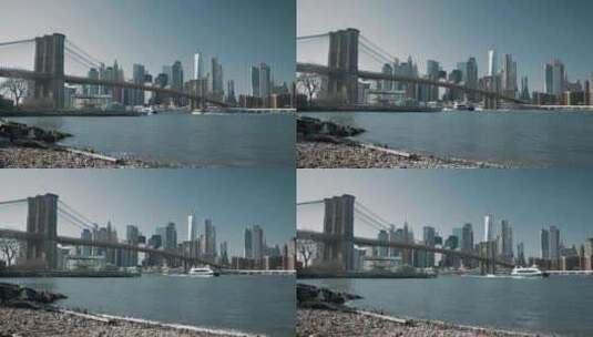 船从布鲁克林大桥下驶过高清在线视频素材下载
