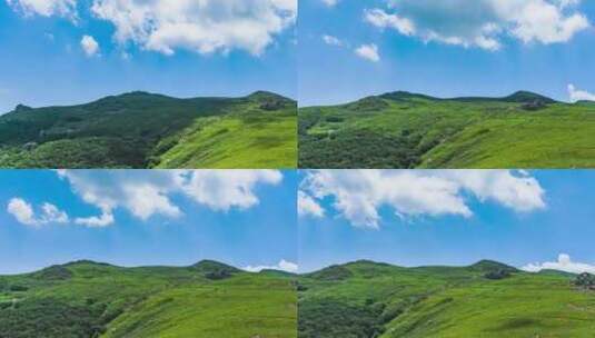 夏季蓝天白云绿色高山草甸群山大气风光高清在线视频素材下载