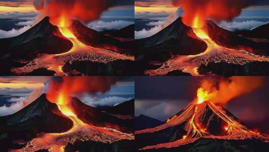 火山爆发熔岩流动高清在线视频素材下载