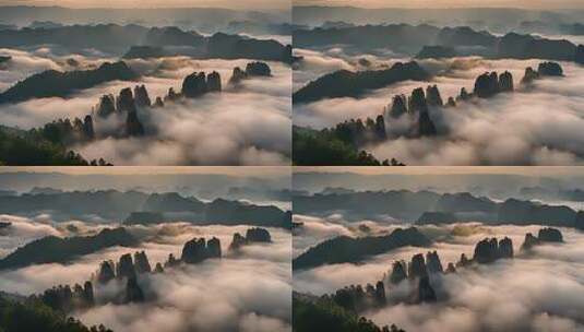 张家界山峰云海山脉日出风景云雾大自然奇峰高清在线视频素材下载