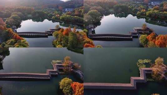 中国杭州西湖浴鹄湾霁虹桥秋色高清在线视频素材下载