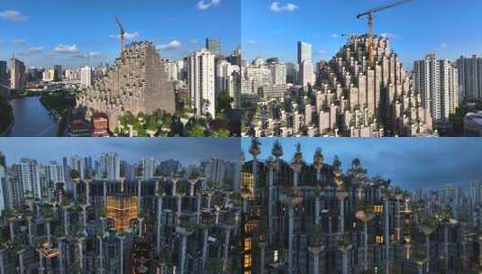 上海天安千树生态建筑航拍合集/多片段高清在线视频素材下载