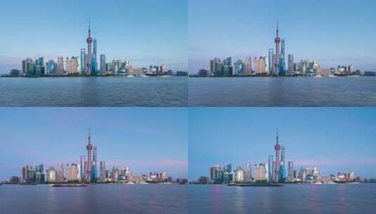 4k延时上海陆家嘴和黄浦江日转夜高清在线视频素材下载