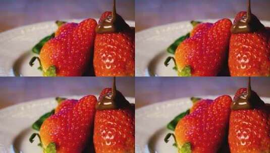 草莓派制作草莓上挤巧克力酱高清在线视频素材下载