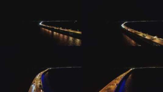 洋山夜景-前移-东海大桥上行驶的车辆高清在线视频素材下载